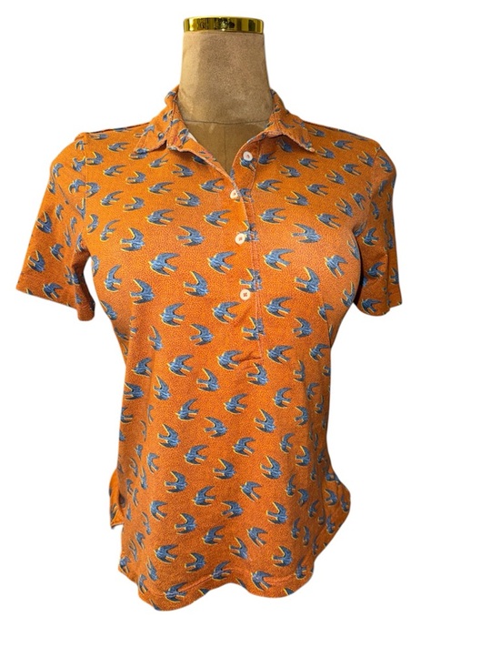 Tory Sport Tops - Tory Sport Orange Polo W/blue Sparrow Birds, Tory Burch, Tennis, Golf M